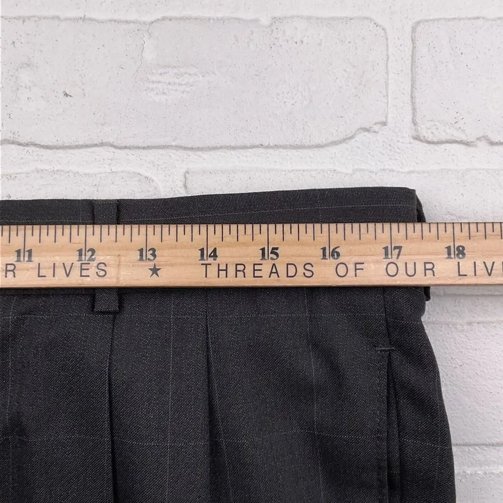 Lord West Suit Men 40S 34Wx25L Gray White Check Classic Career Cuffs‎ Wool 2pc